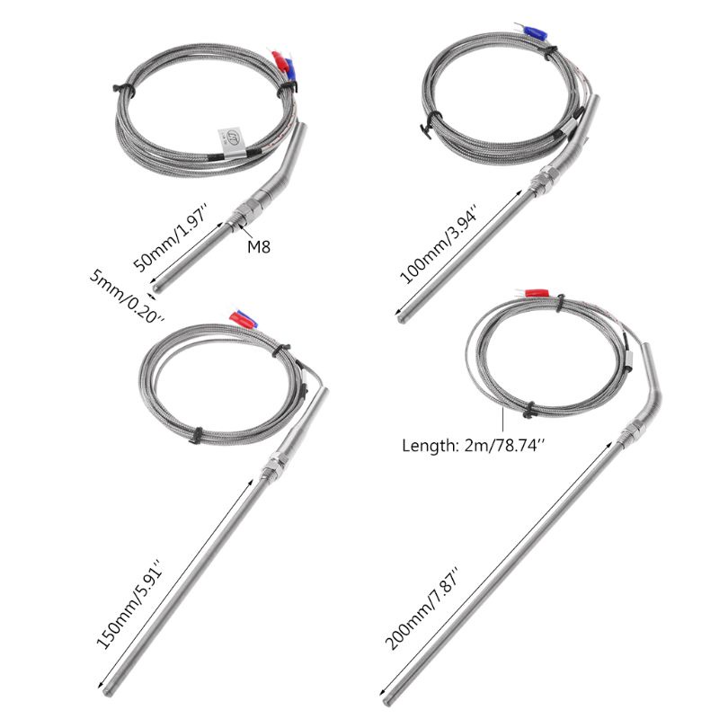 Sensor Suhu Thermocouple Tipe K Bahan Stainless Steel Ukuran 2m 50mm / 100mm / 150mm / 200mm 0-400 ° C