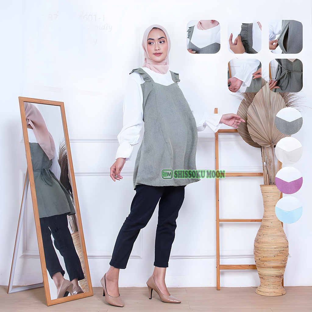 Baju Atasan Hamil Menyusui Lengan Panjang Model Kekinian Bahan Katun Linen - Angel