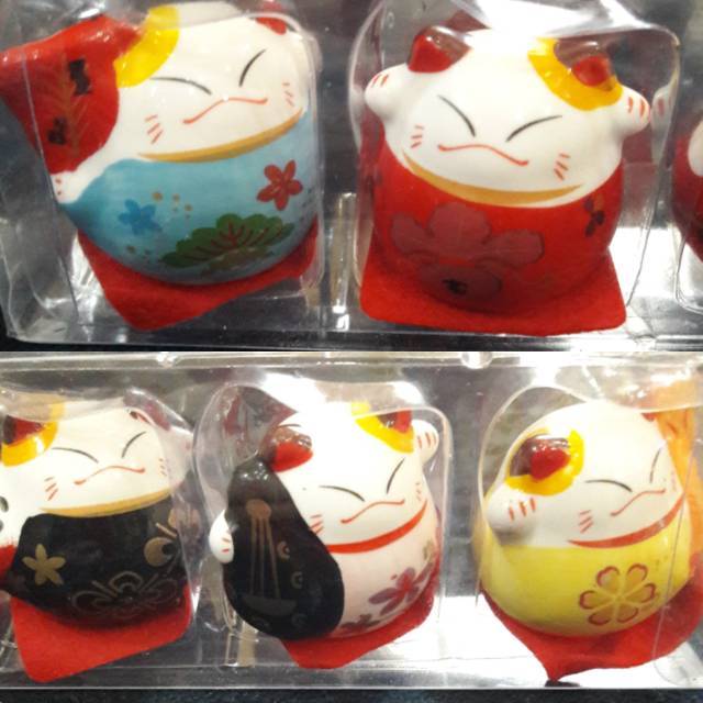 Patung keramik kucing hoki mini 5 pcs