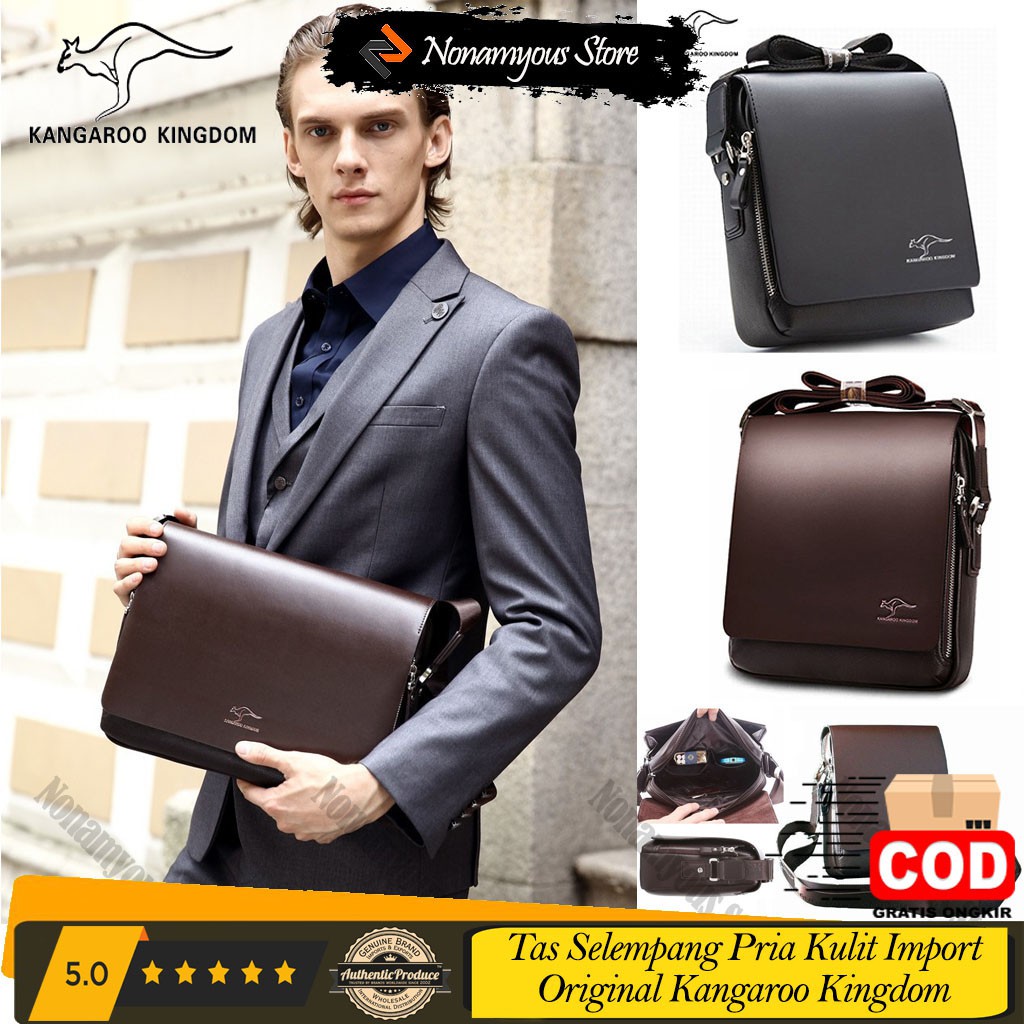 [ORIGINAL] Kangaroo Kingdom Tas Selempang Kulit Pria Import Korean Fashion Style Messenger Bag's