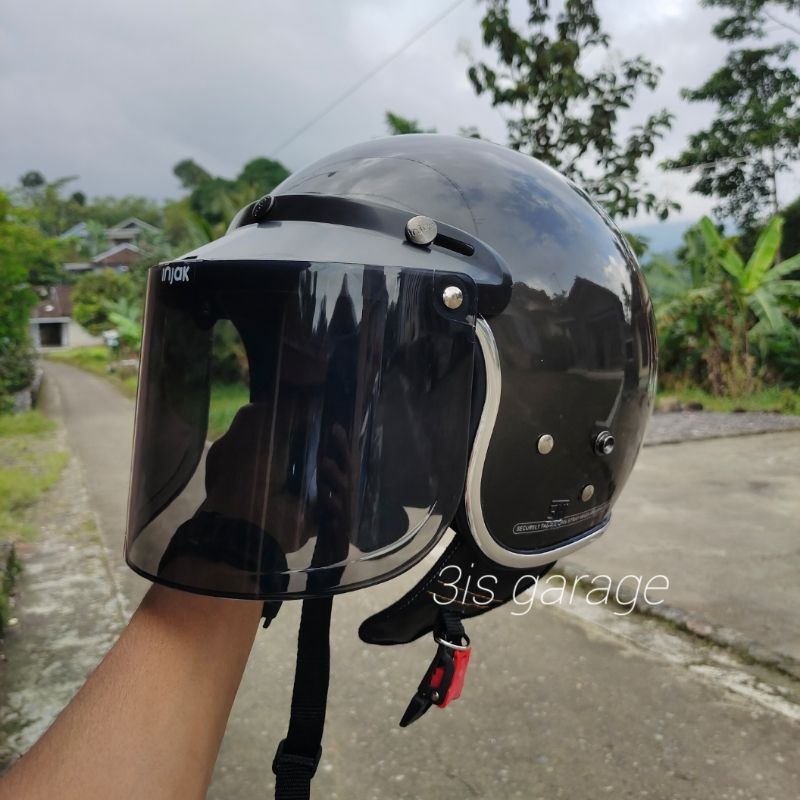 HELM BOGO RETRO FULL LEHER KACA DATAR SNI WANITA DEWAS