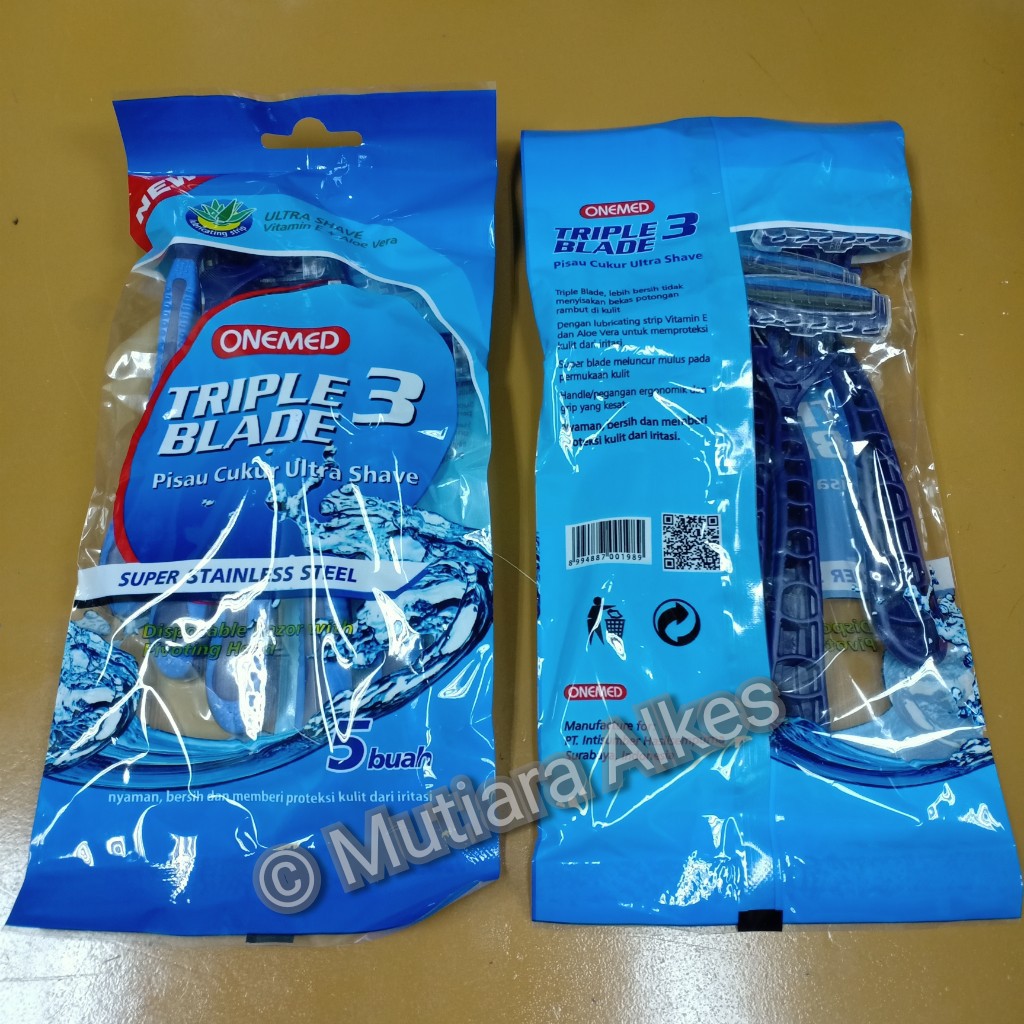 BIRU - Pisau Cukur Ultra Shave 3 Blade Onemed Pack Isi 5pcs