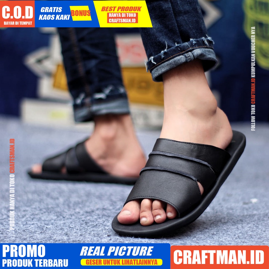 CRAFTS TAIM SANDAL KULIT PRIA BLACK BROWN SENDAL CASUAL PRIA