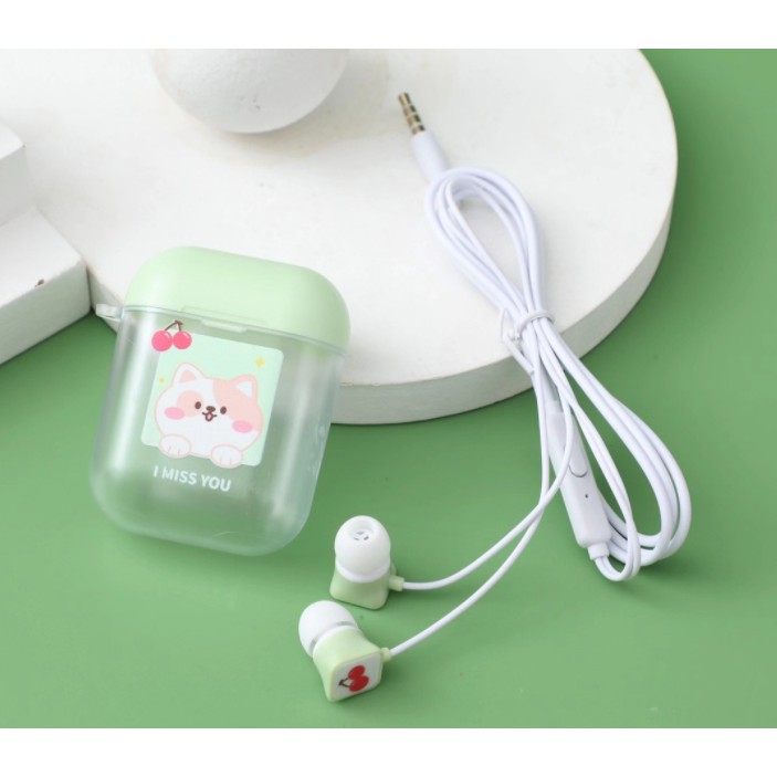 [XY-55] Set Headset Earphone ANIMAL I MISS YOU / Wadah Earphone Kotak Transparan Kartun HEWAN Lucu