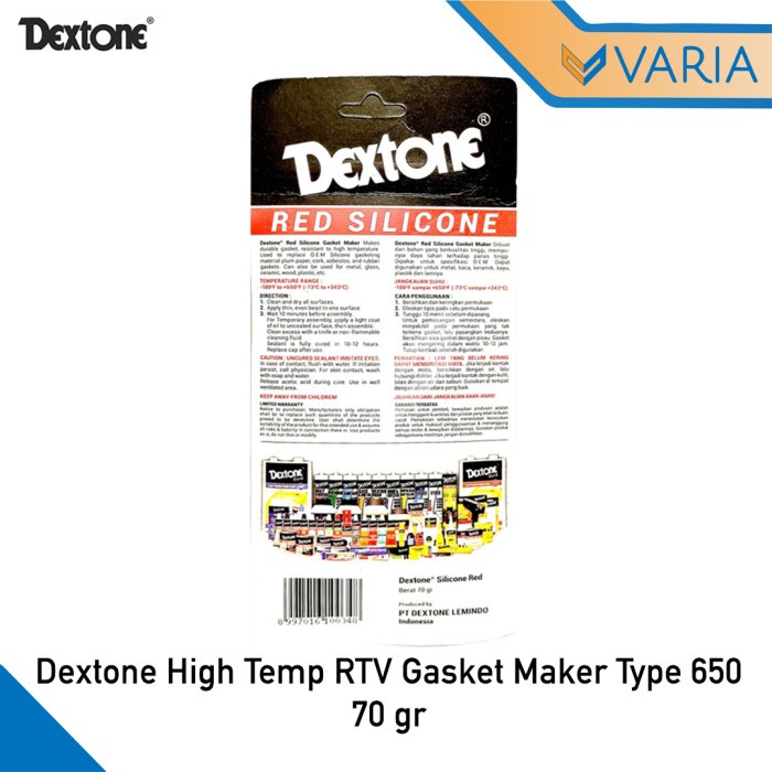 Dextone Red Silicone High Temp RTV 70 gr Lem Gasket Maker Type 650