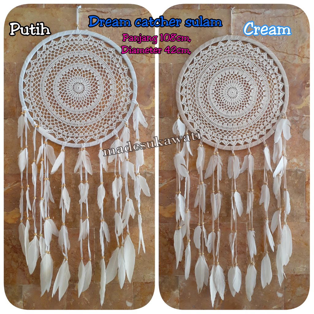 Dream catcher sulam diameter 42cm bulu ayam jaring benang dekorasi hiasan gantungan