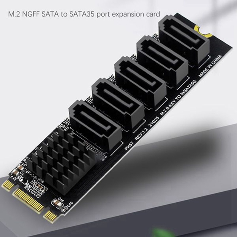 M.2 NGFF Riser Card M.2 NGFF B-Key Sata to SATA 3 5 Port Expansion Card +SATA Cable 6Gbps Expansion Card Support HDD SSD