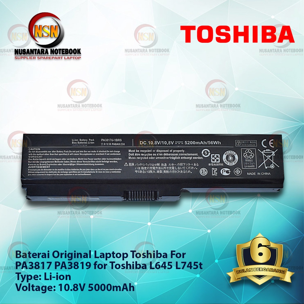 Baterai OEM Toshiba PA 3817 PA 3819 for Laptop L645 L745 PA3817