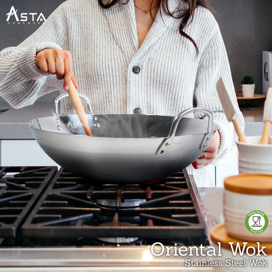 Asta Wajan  Penggorengan Profesional Stainless steel Deluxe Tebal - Oriental Wok Anti Lengket