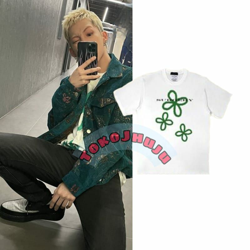 Baju Kaos Treasure Hyunsuk Green Clover Print DTF