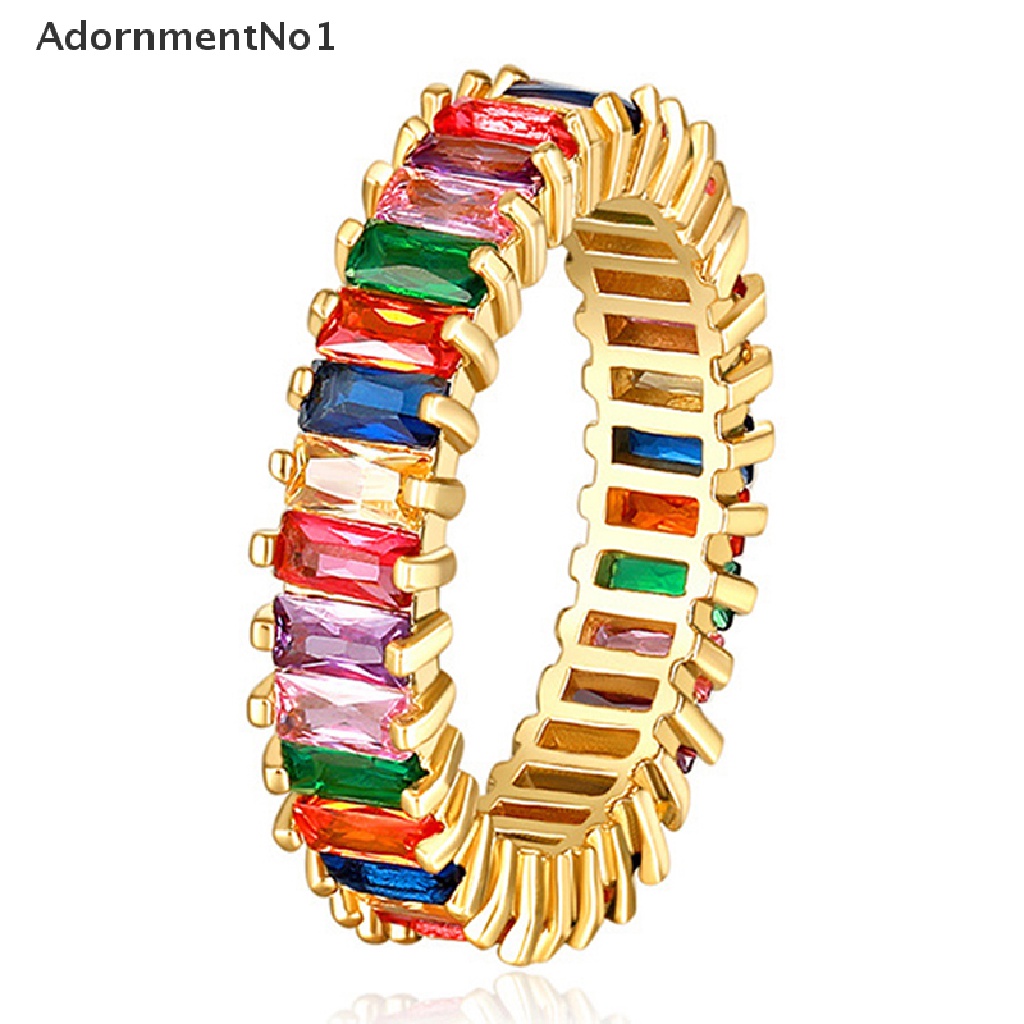 (AdornmentNo1) Cincin Gaya Hip Hop Aksen Zirconia Multiwarna Untuk Perhiasan Pria / Wanita