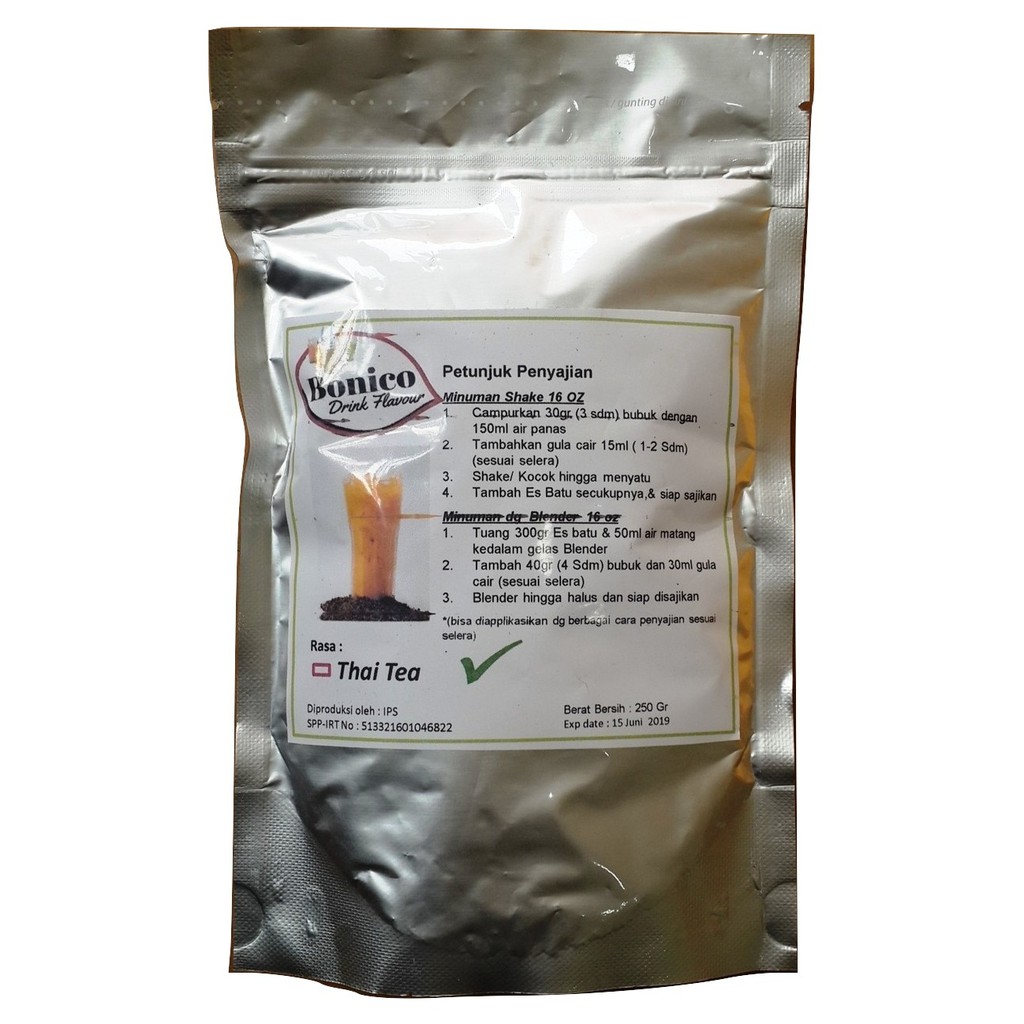 

BONICO THAI TEA Powder 250Gr serbuk tepung Bubuk Minuman rasa kekinian instan Drink Powder ice blend SHAKE MILK TEH THAILAND grosir distributor produsen