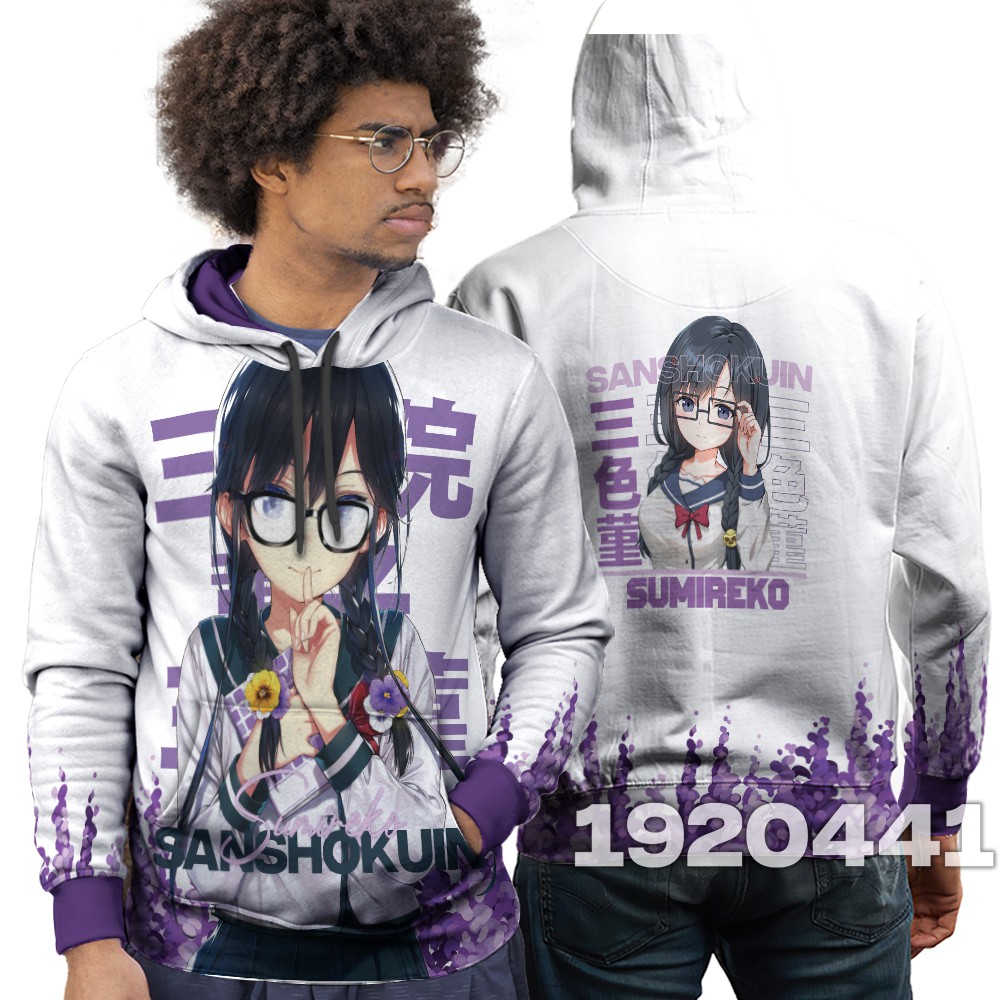 Jaket Hoodie Pullover Sanshokuin Sumireko Full Printing - Bisa Custom Design Tambah Tulisan Nama