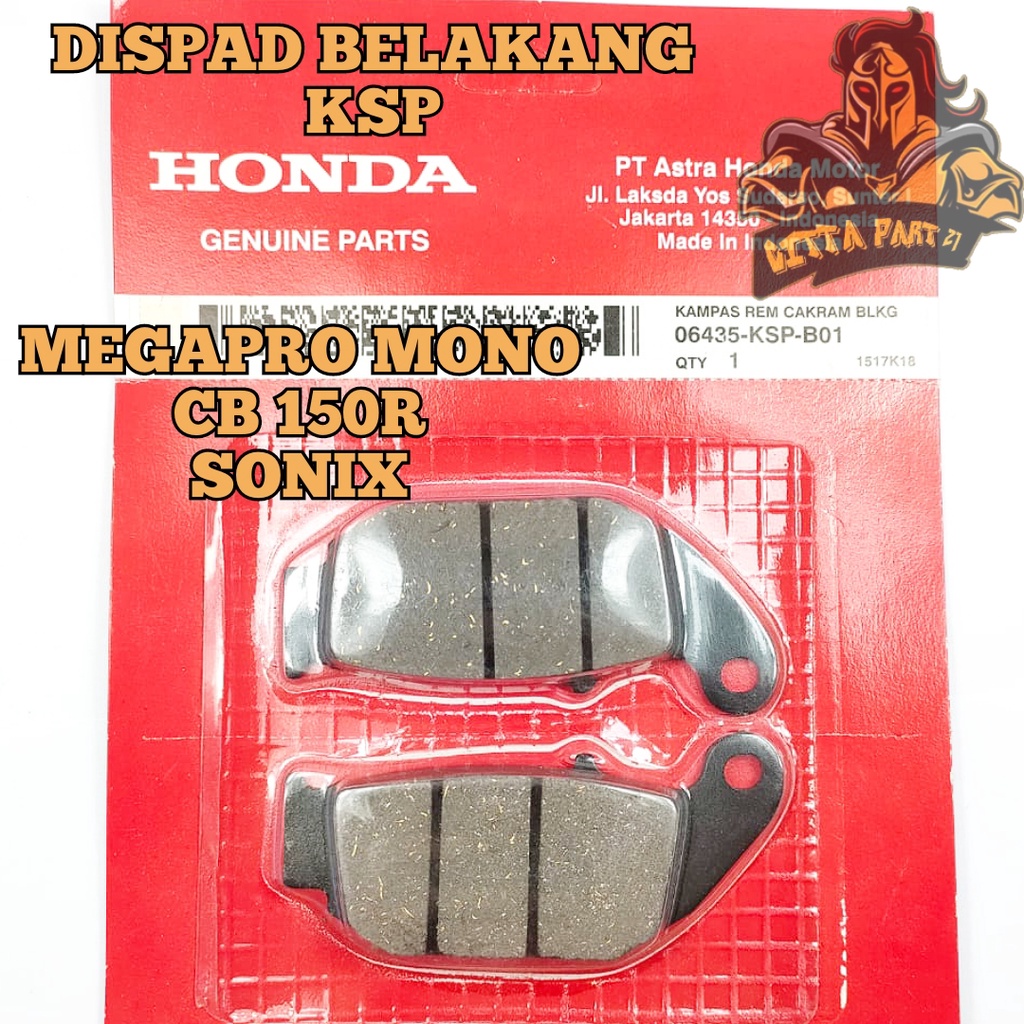 DISPAD DISC PAD KAMPAS REM BELAKANG HONDA KSP KUALITAS ASLI ORIGINAL HONDA AHM PRESISI TIDAK SELIP TIDAK BUNYI AWET DAN DIJAMIN MANTAP / KAMPAS REM MEGAPRO MONO / KAMPAS REM CB150R / KAMPAS REM SONIX / DISPAD MEGAPRO MONO / DISPAD CB150R / DISPAD SONIC