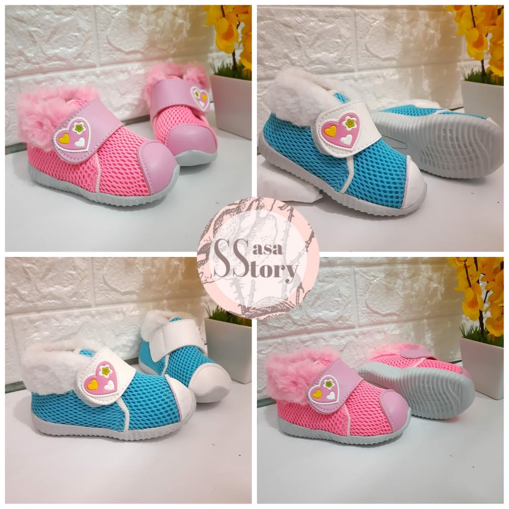 Sasastory Sepatu Boot Pesta Bulu Anak Perempuan Usia 1 2 3 Tahun Pink Tosca Fanta CA10