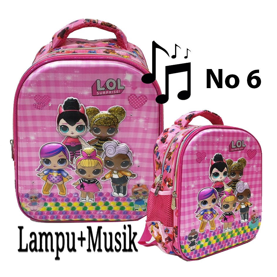 Promo RANDOM Tas Anak Ransel TK / SD LAMPU + MUSIK Gambar Anak Cewek Lengkap 5D Timbul Import