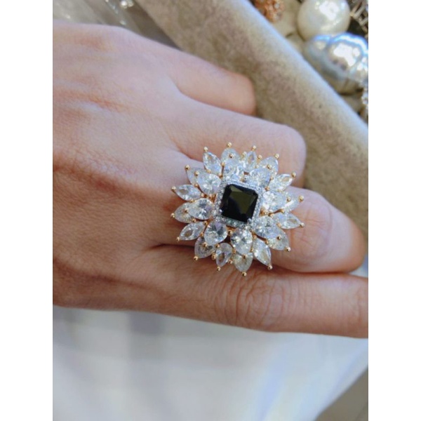 Cincin diamond batu swaroski hitam