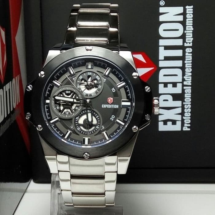 JAM TANGAN WANITA CEWEK EXPEDITION E6696 SILVER BLACK ORIGINAL