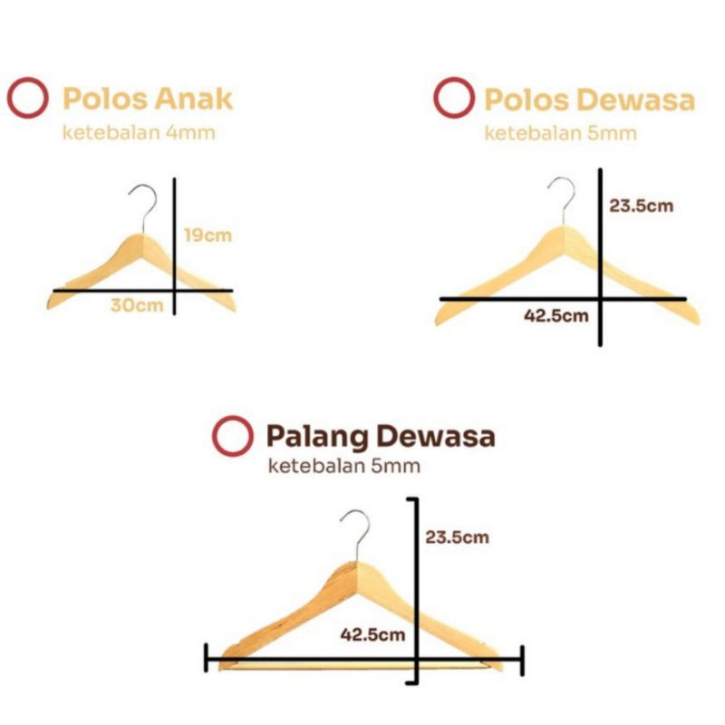 Premium Wood Hanger - Gantungan Baju Kayu Warna Natural - Ada Ukuran Anak dan Dewasa