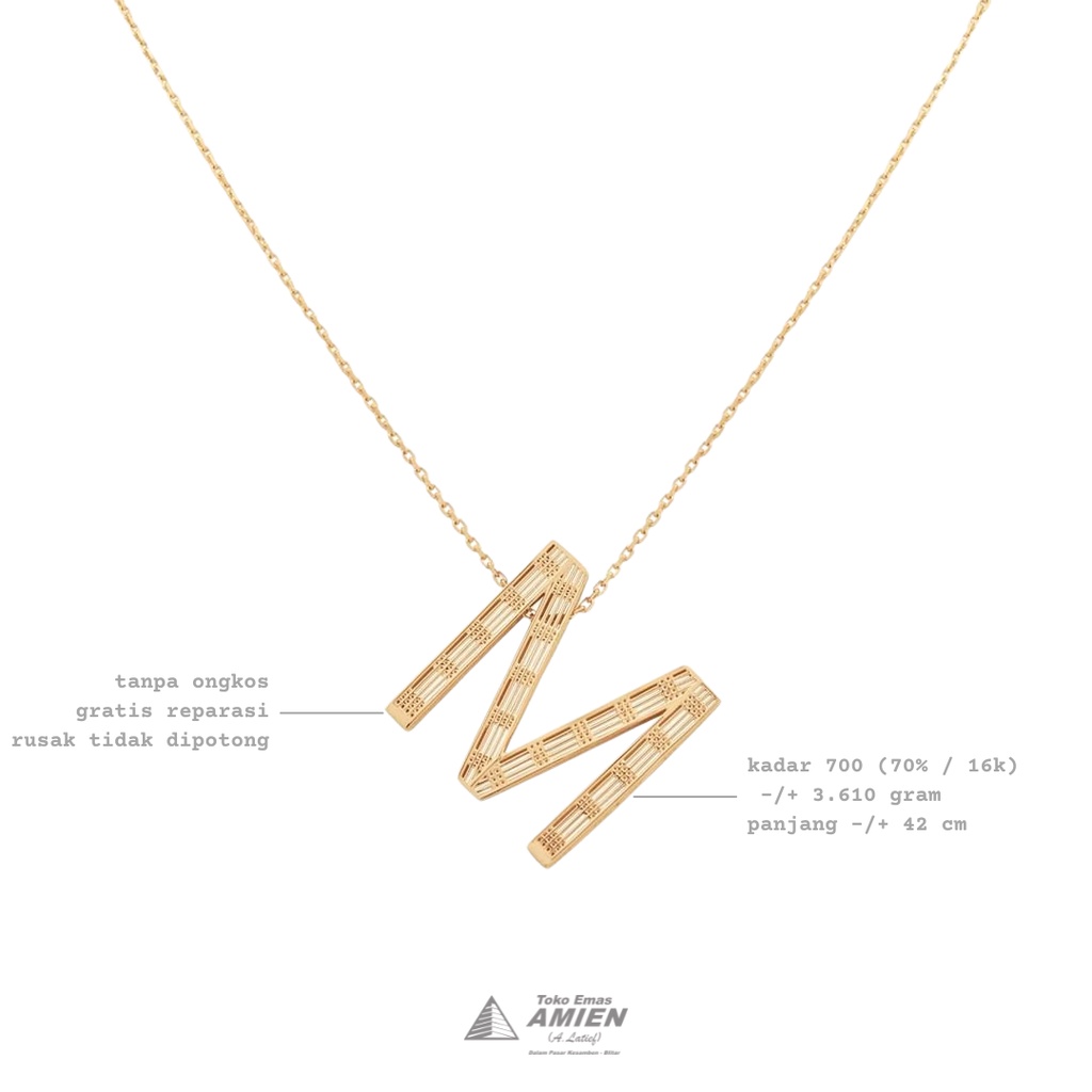 Toko Emas Amien Kalung Emas UBS Kadar 700 (70% / 16K) 3.610 Gram - Kalung Alpha Bold Huruf Letter M