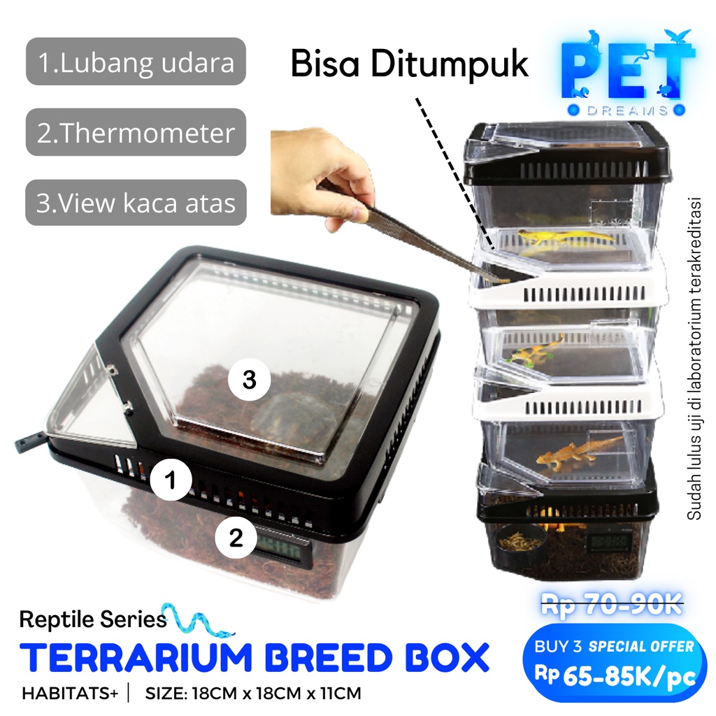 KANDANG H7 KOTAK TERARIUM TEMPAT REPTIL AMFIBI SERANGGA ENCLOSURE FEEDING BOX TARANTULA GECKO