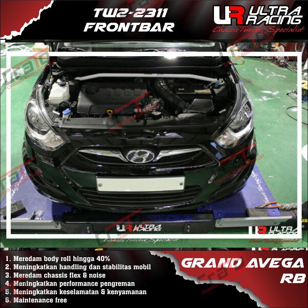 Aksesoris Stabiliser ULTRA RACING Safety Bar - Frontbar Front Strutbar 2 Points - Hyundai Grand Aveg