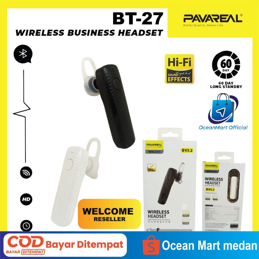 Pavareal Headset Wireless Bluetooth BT27 Earphone Handsfree TWS V5.0 Aksesoris Handphone HP OCEANMART OCEAN MART Murah Grosir