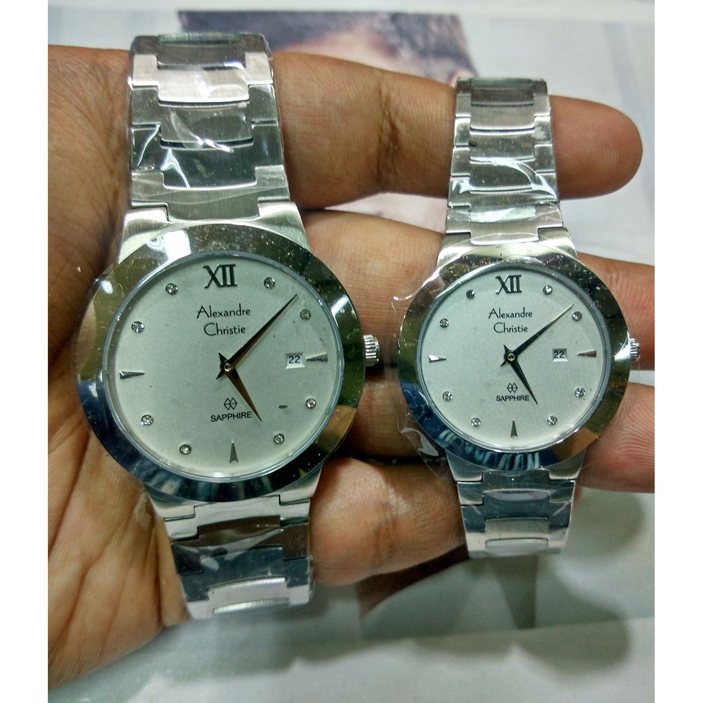 Jam Tangan Couple Alexandre Christie Ac 8569 WHITE SILVER Steel ORIGINAL