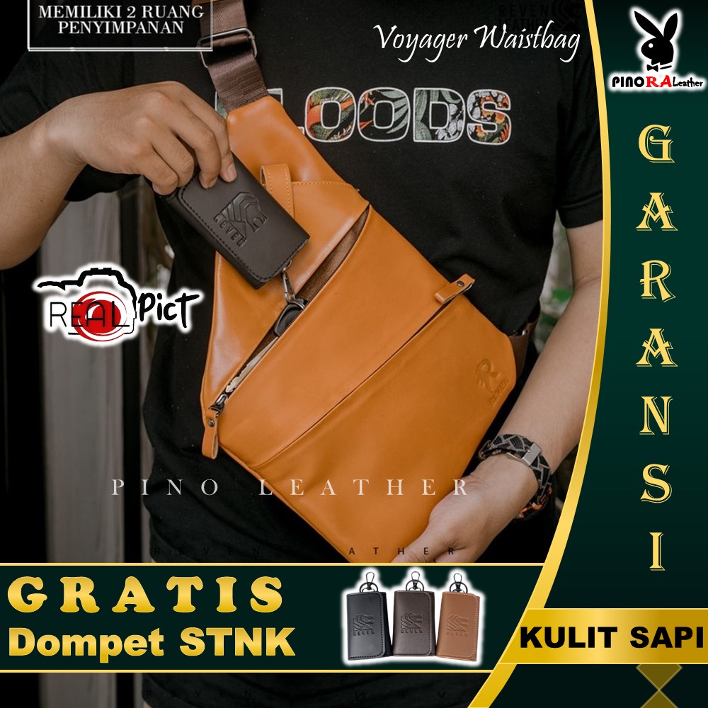Tas Selempang Kulit Pria Reven Voyager Waistbag Branded Original Kulit Sapi Asli Premium