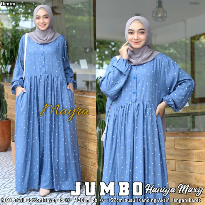 Elmecca Gamis Jumbo Polkadot Fit Xxxl Ld130 Bahan Katun Rayon Adem Motif Haniya Maxy Busui Kancing L