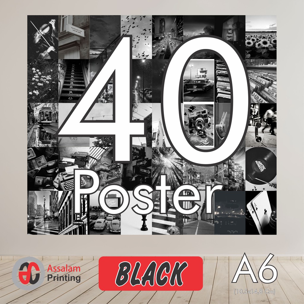 (40PCS) POSTER AESTHETIC ANIME COMIK CARTOON FOOTBALL RETRO BAND BRAND MOVIE ISI 80PCS WALL DECOR-Black 40