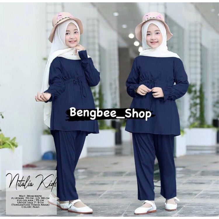 baju tunik anak perempuan setelan tunik anak perempuan 6_12 tahun baju anak perempuan baju anak perempuan terbaru 2022 baju setelan anak perempuan polos umur 6-12 thn-Navy