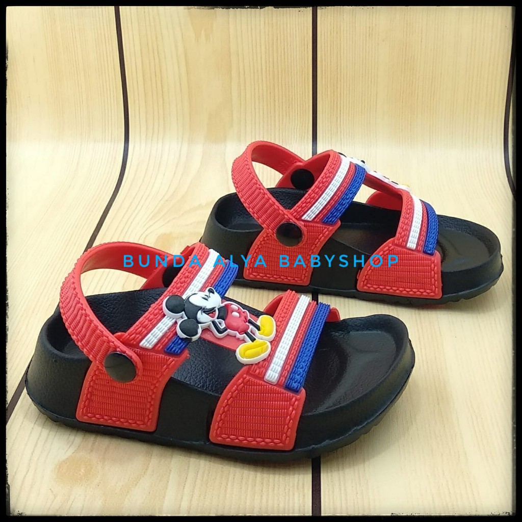 Sendal Anak Laki Laki Mickey 6 Bulan 1 2 Tahun Alas Karet MERAH Anti Licin - Sepatu Sandal Anak Cowok Karet Anti Slip Size 20 - 25