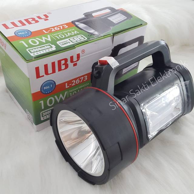 Senter Led Besar Emergency Luby 10W 10 watt L-2673 Lampu Sentolop Cas rechargeable Darurat Satpam Hansip Kemah