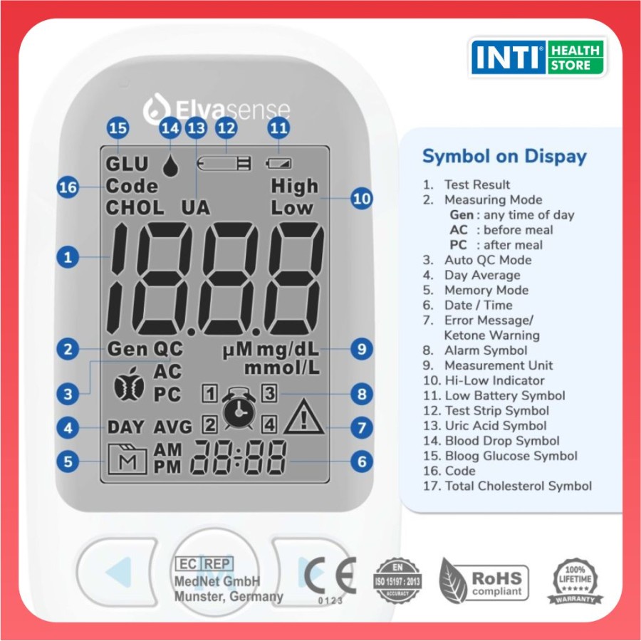 Elvasense Alat Cek 3in1 Gula Darah, Kolesterol &amp; Asam Urat EMS10
