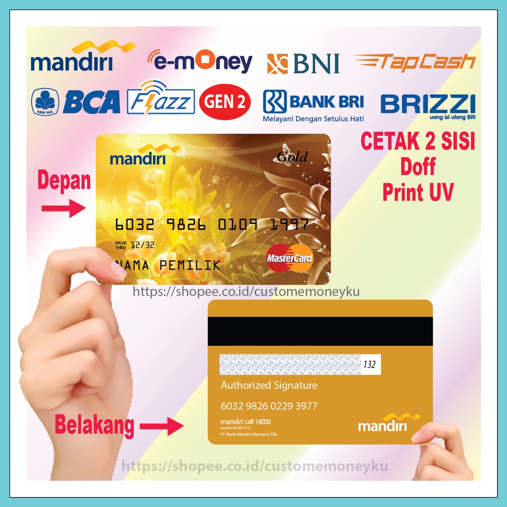 KARTU EMONEY DESIGN CUSTOM GOLD FLOWER CARD E-MONEY MANDIRI FLAZZ BCA GEN 2 TAPCASH BRIZZI 2 SISI