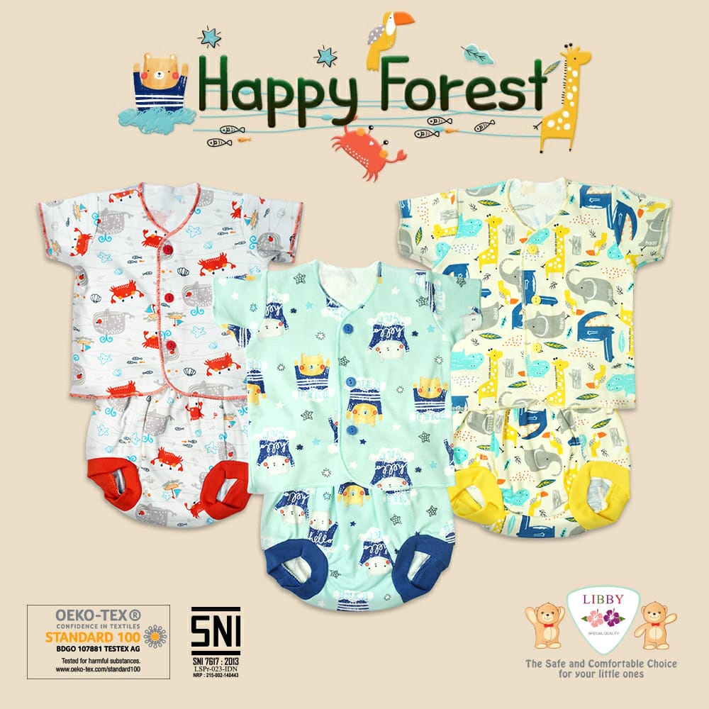 SALE LIBBY Setelan Pendek Aruchi Hunter / Happy Forest NB  3-6m S M L 2L XL XXL Pakaian Bayi Libby CBKS P100