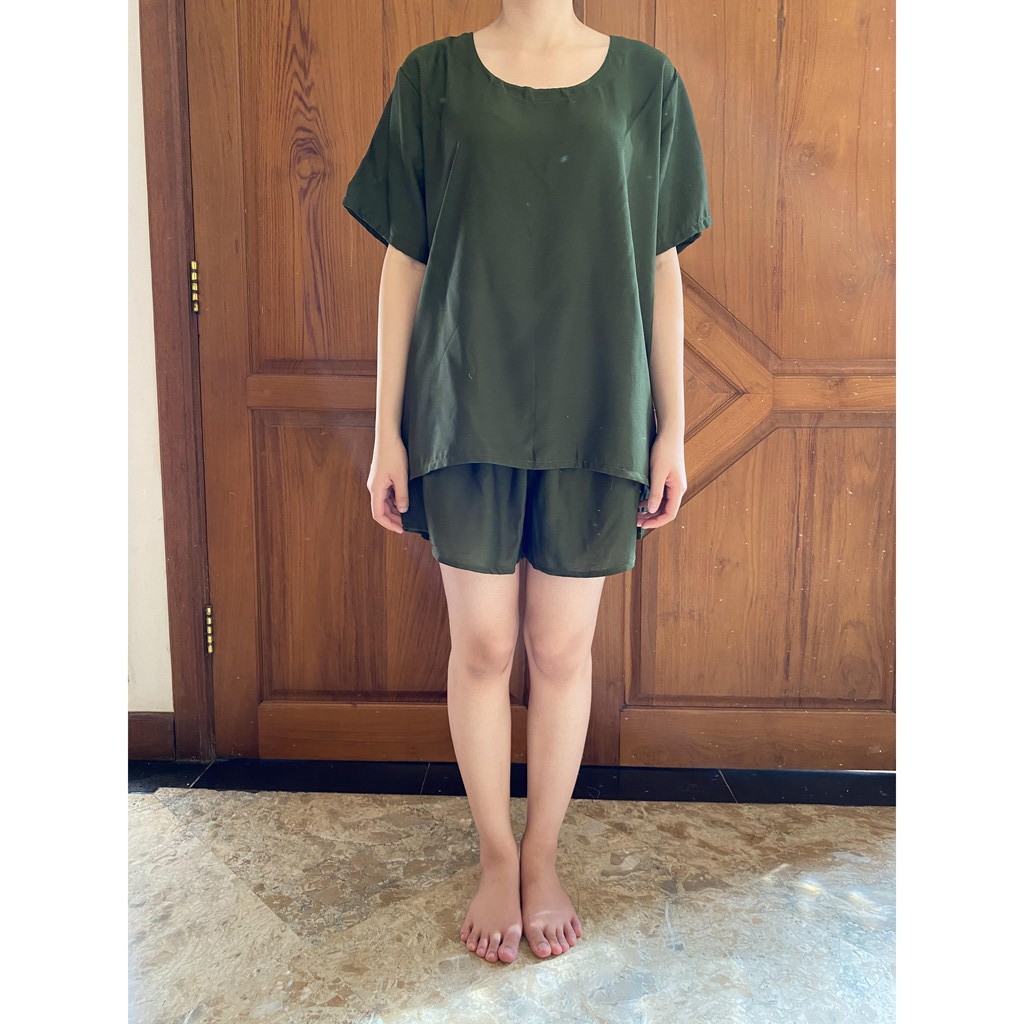 Daily Set / Pajamas Set / Piyama Set  - Tangan Pendek , Celana Pendek (SU)-Army