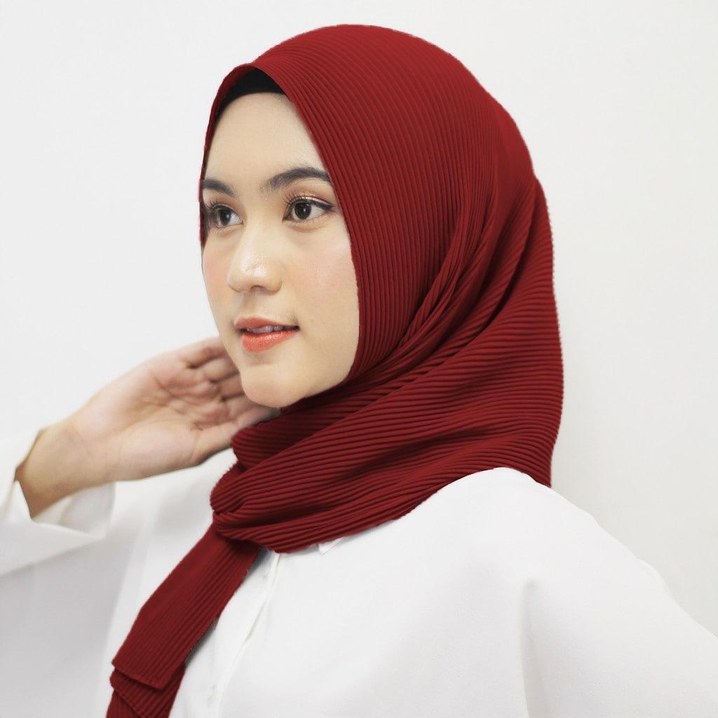 PREMIUM pashmina plisket full (tanpa lipatan tengah) hijab havana muslimah-HAVANA - MAROON