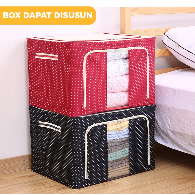 STORAGE BOX 66 liters frame baja Double Zipper Large Box 66L / Storage box lipat / Kotak penyimpanan baju lipat