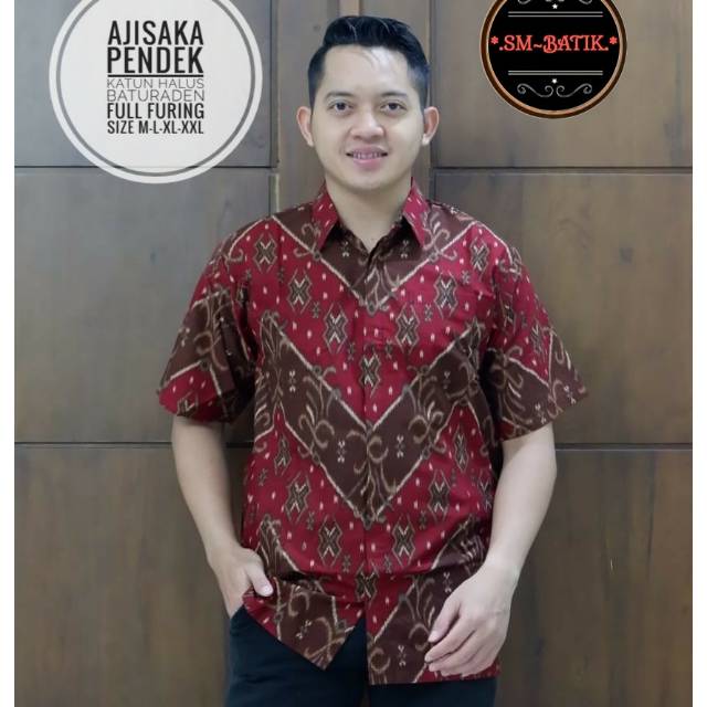 Kemeja Batik Lengan Pendek AJISAKA MERAH Batik Lapis Furing
