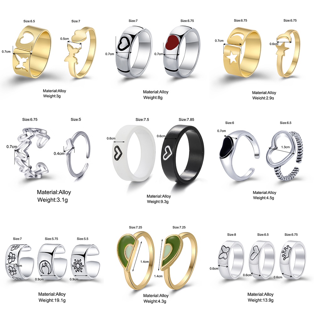 2 / 3pcs / Set Cincin Pasangan Desain Hati Butterfly Bunga Untuk Aksesoris Perhiasan