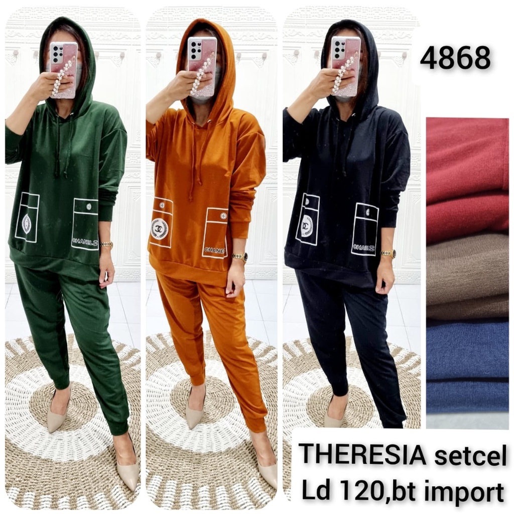 Setcel Jaket Hoodie Olga Theresia PP LD 120 Motif Chan*el 4868
