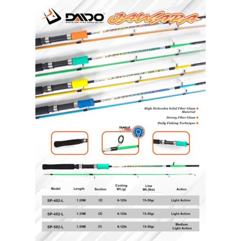 joran pancing DAIDO JAWARA solid fiber 120cm / 135cm / 150cm