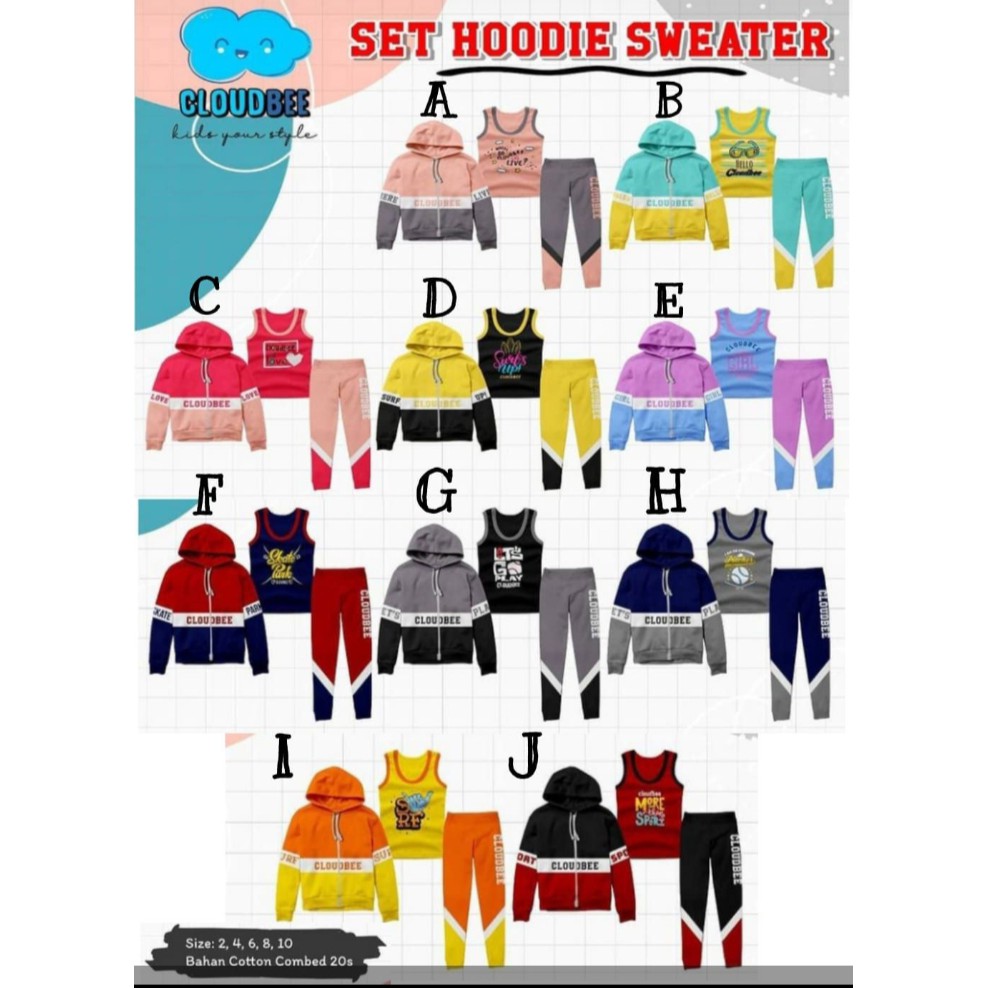 CLOUDBEE Sweater Set Hoodie 3 in 1 utk Anak Laki & Wnt usia 2 - 10 Th - Bhn Katun Combed 20s