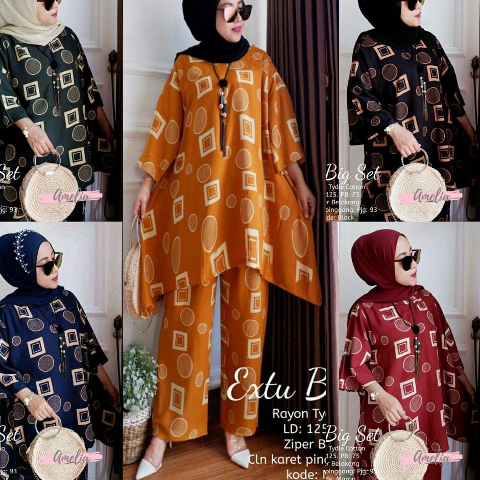 "NNK.01Jl22ᵞ" Daster Arab Extu Big || One Set Batwing Waka Waka Jumbo Setelan Celana Kulot Big Size 