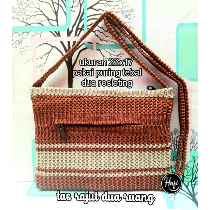 tas rajut selempang dua resleting /slingbag