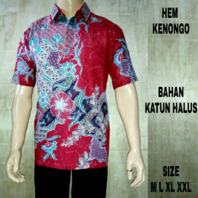 Kemeja Hem Batik Kenanga Merah