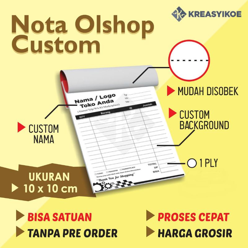 

Nota Olshop Satuan 1 Ply 10x10 cm