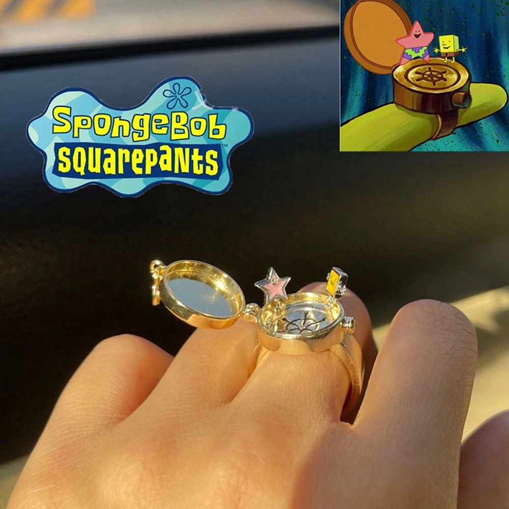 Cincin Persahabatan Model Terbuka Desain SpongeBob SquarePants BFF Warna Goldperunggu Untuk Priawanita